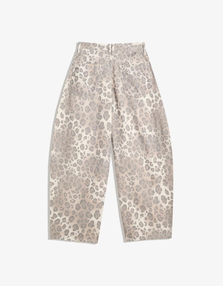 Pantaloni barrel fit stampa animalier-Multicolore-4