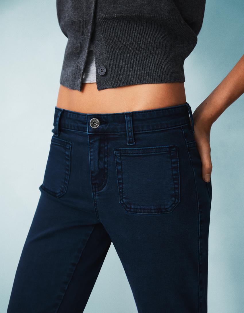 Pantalons flare butxaca de tapeta-Blau Marí-2