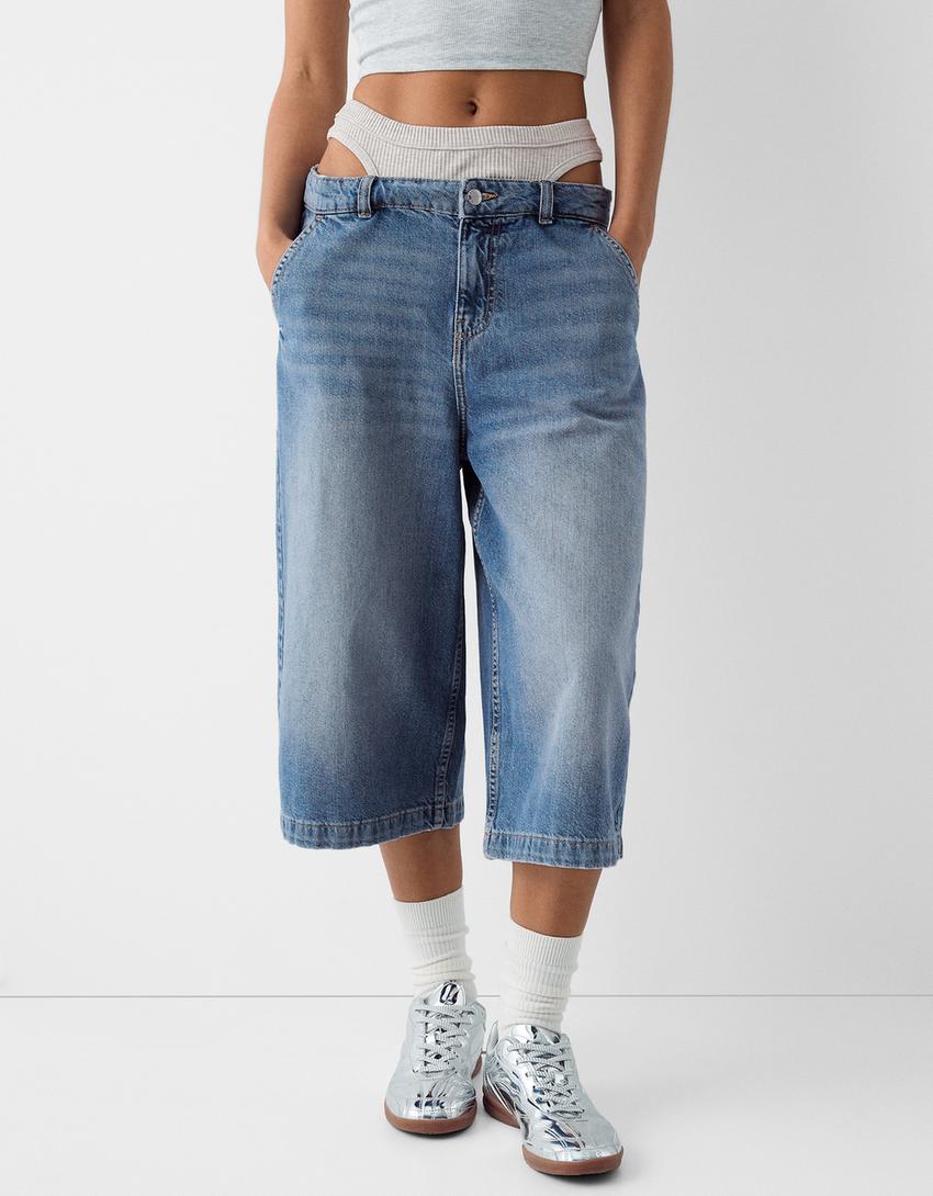 شورت برمودا واسع بتفصيل لباس داخلي-أزرق فاتح-1