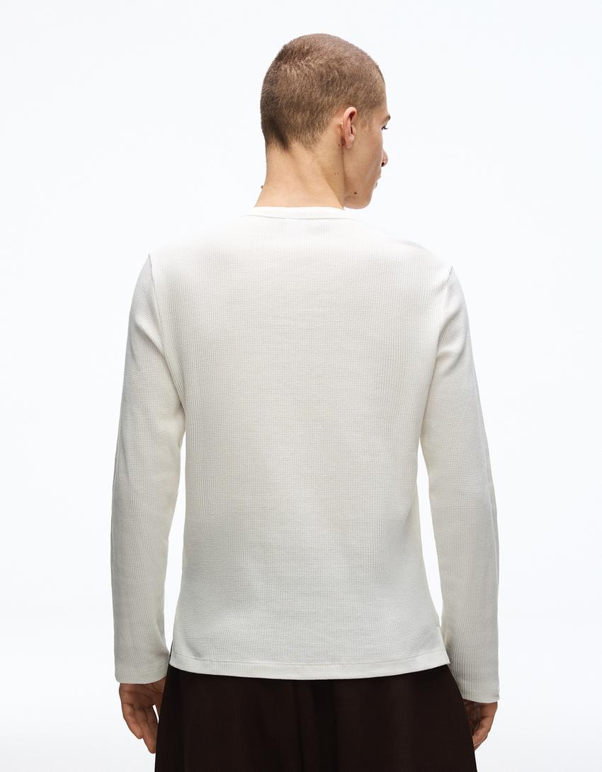 Slim fit long sleeve henley T-shirt-Off white