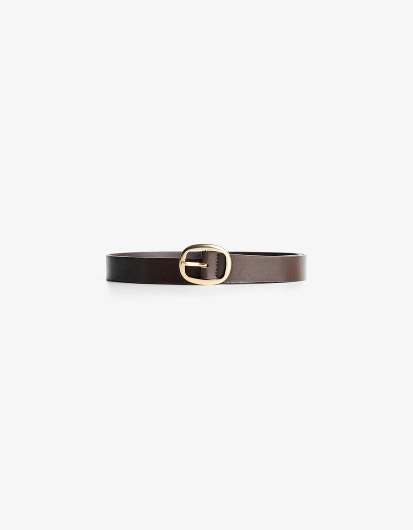 Thin faux leather belt-Brown-0