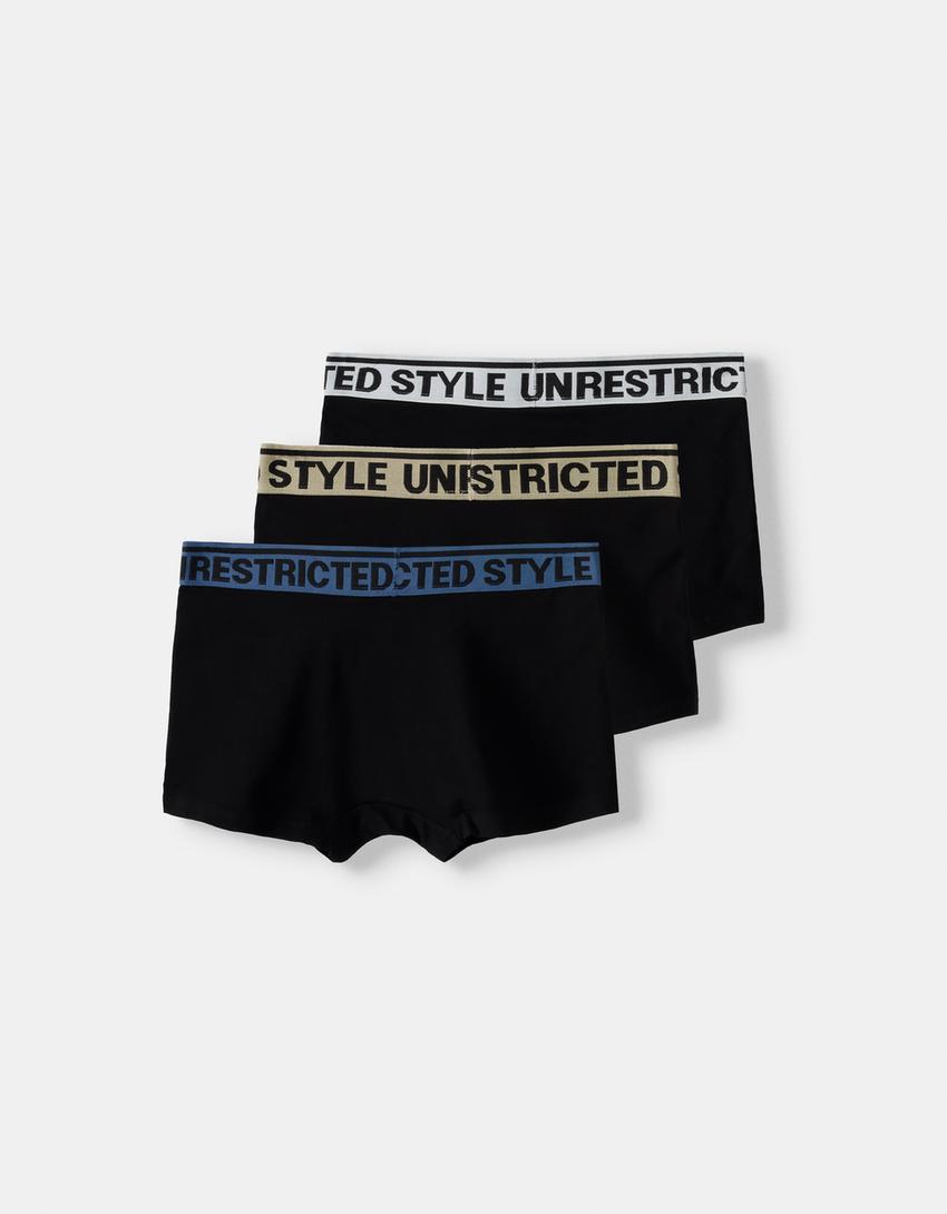 طقم من 3 ازواج بوكسرات بشريط خصر مطبوع-أسود-1