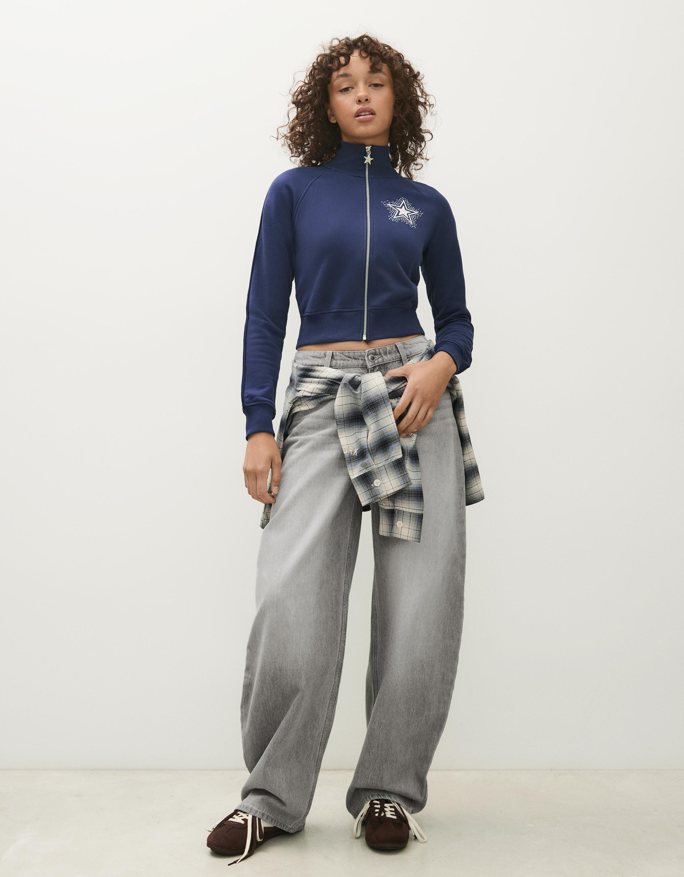 Bershka Bluza Z Suwakiem Dallas Cowboy Cheerleaders Kobieta Granatowy