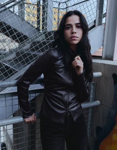 Fitted leather-effect zip-up shirt — Blue 4