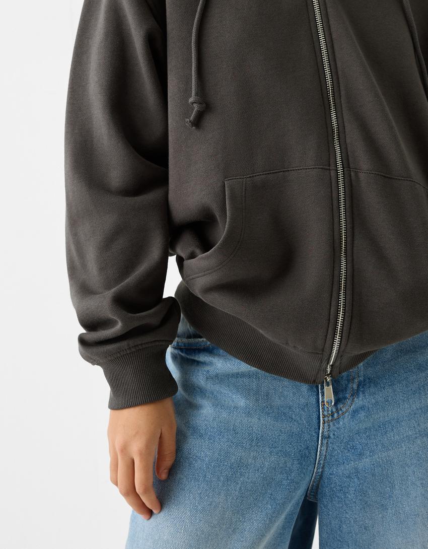 Oversize zip-up hoodie-Dark grey