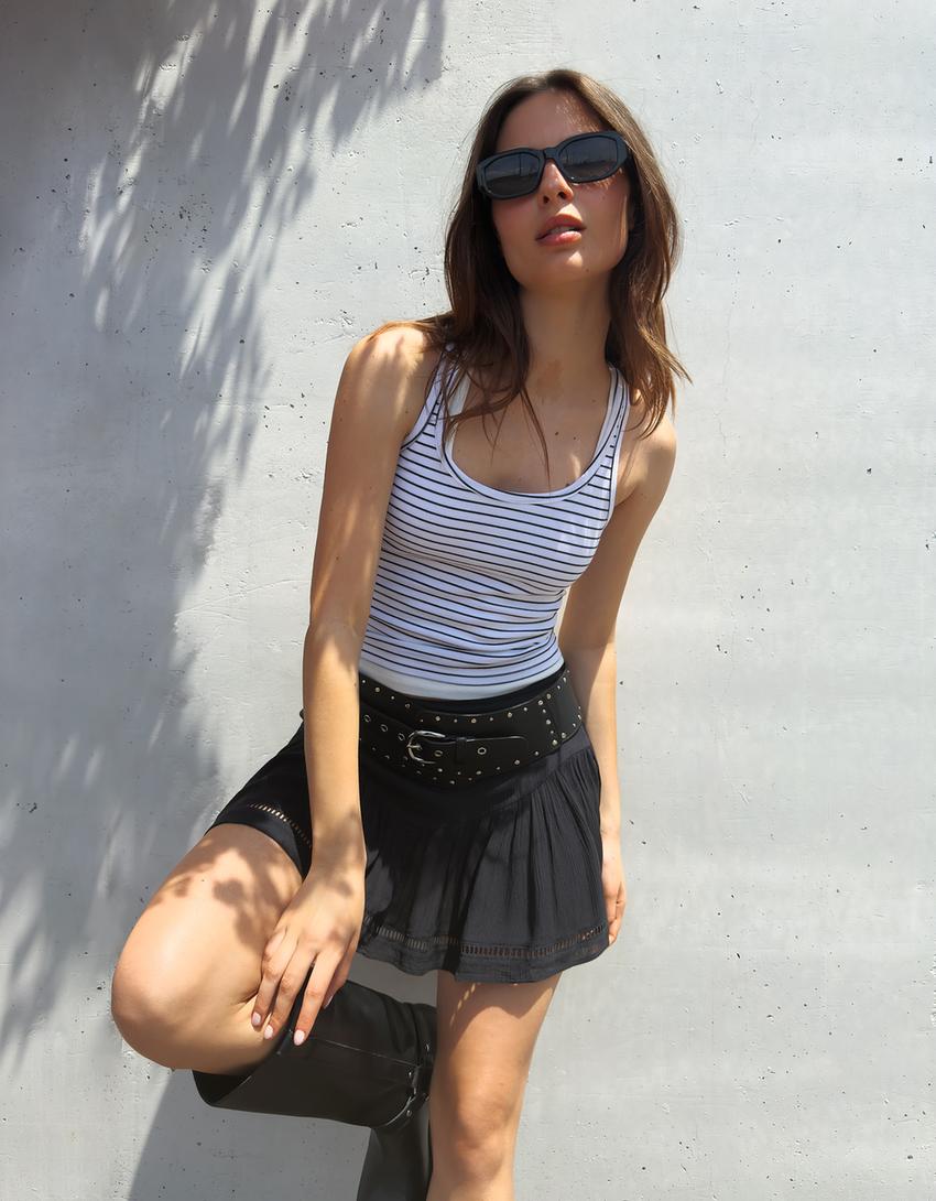 Textured mini skirt-Dark grey-2