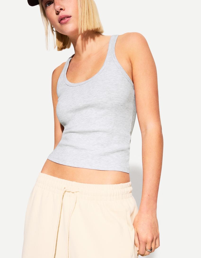 Mouwloos T-shirt met ribcord-Grijs