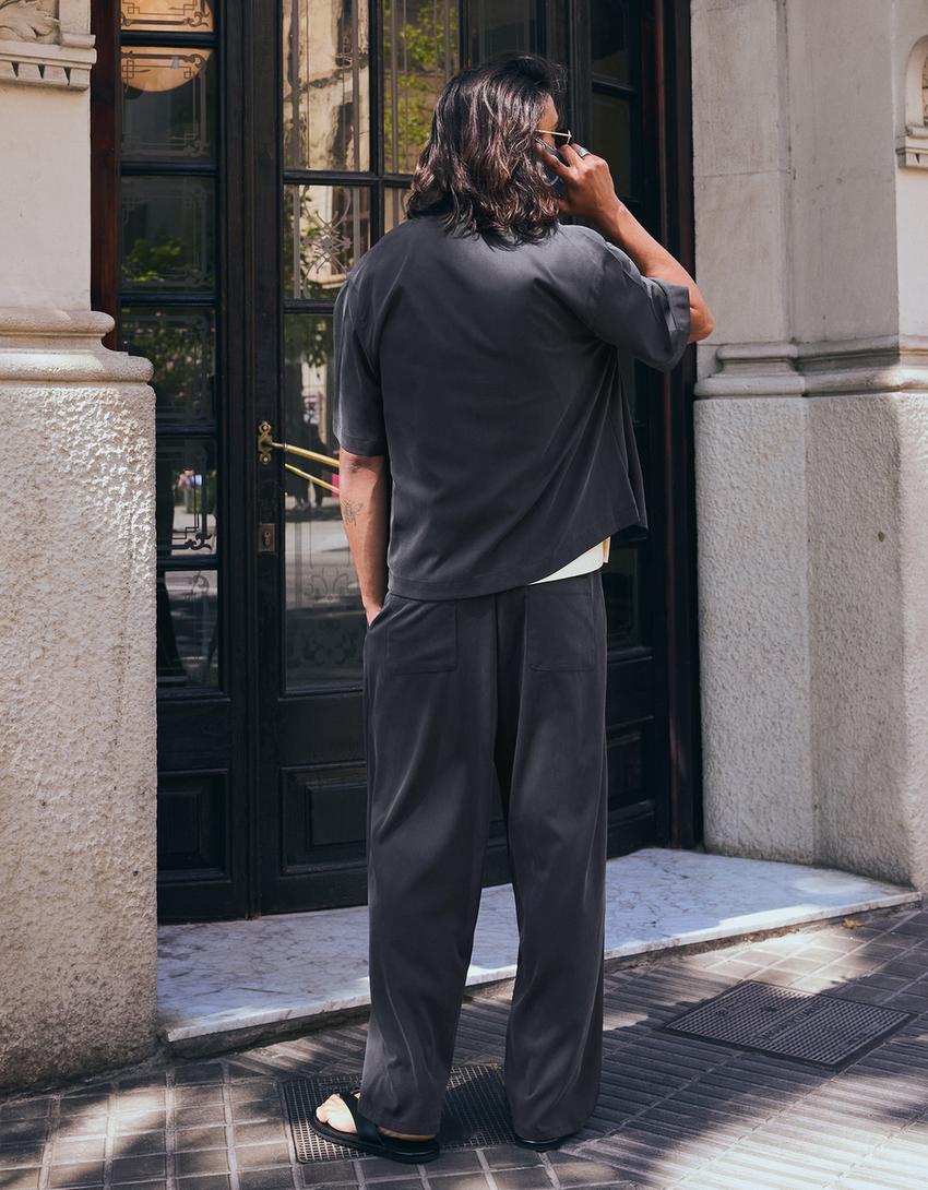 Pantalon super baggy fit à pinces fluide-Marine