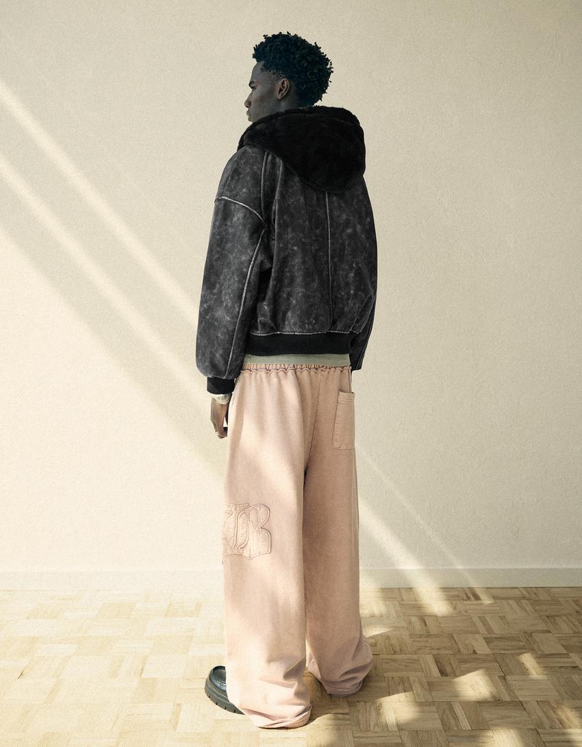 Reversible faux fur hooded jacket-Black