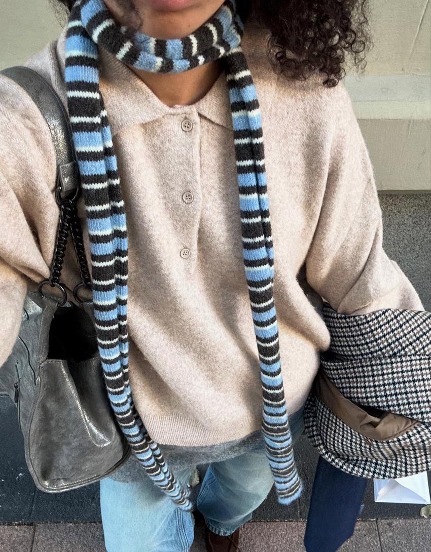 Extra-long striped scarf-Blue