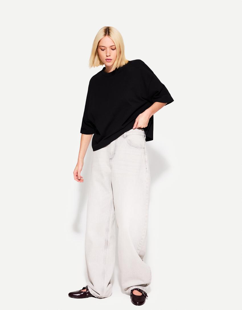 T-shirt manches courtes boxy heavy cotton-Noir