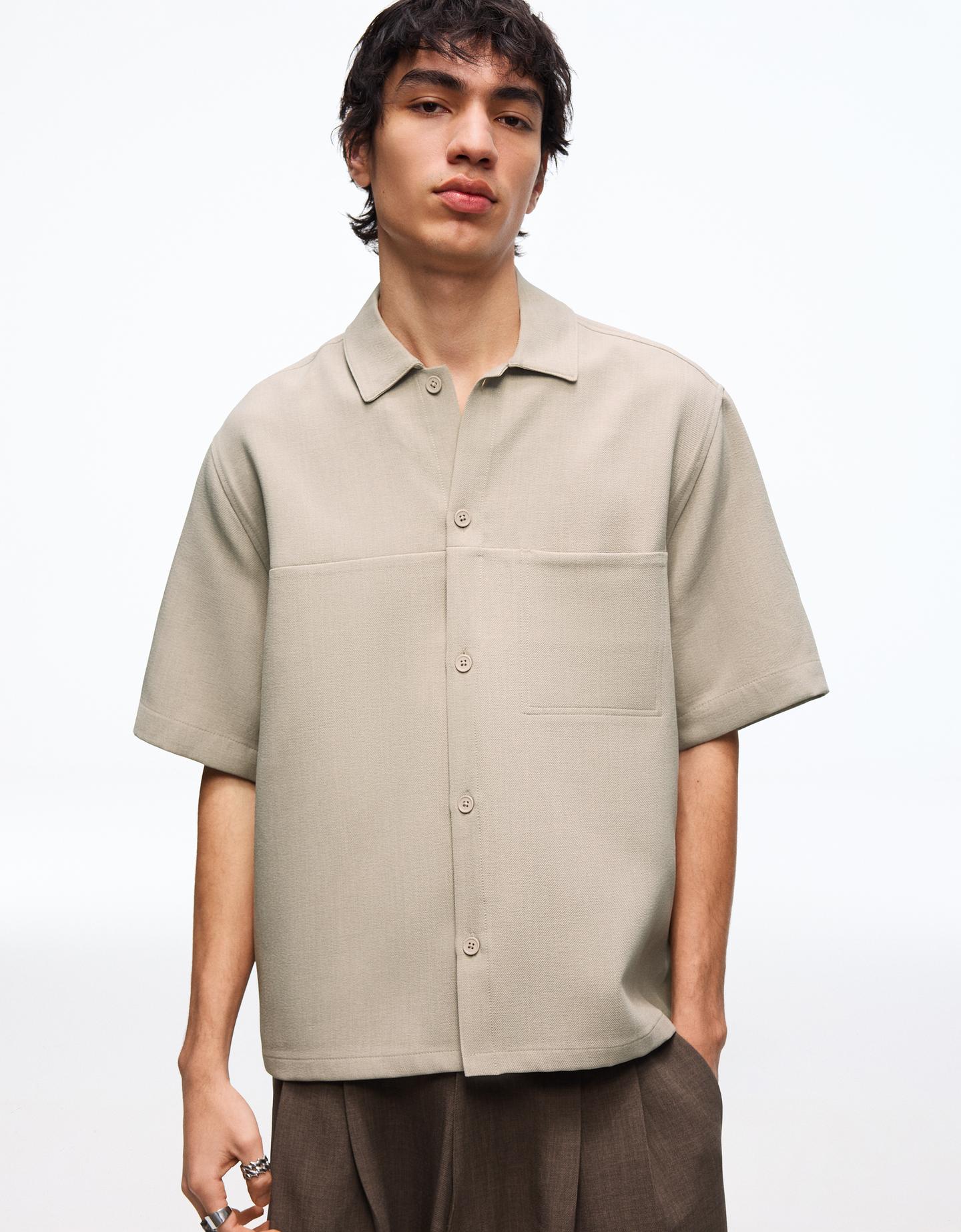 Bershka koszula boxy tailoring z krótkim rękawem popielaty