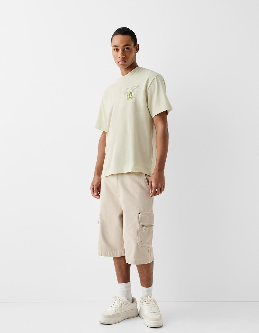 تيشرت بقصّة مربعة وأكمام قصيرة وطبعة-أخضر ليمي-3