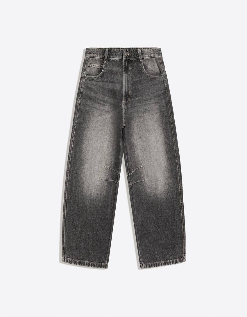 Jeans with back embroidery-Grey