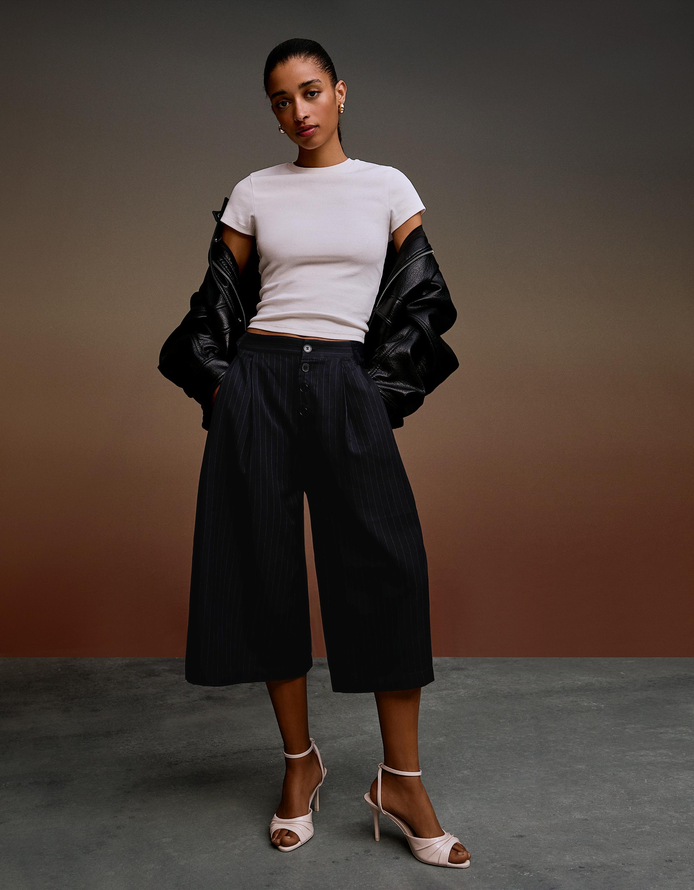 Çizgili culotte bermuda - Görsel 24