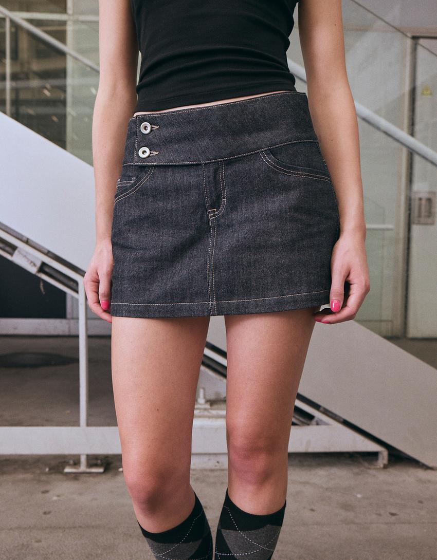 Jupe-culotte en denim-Marine-5
