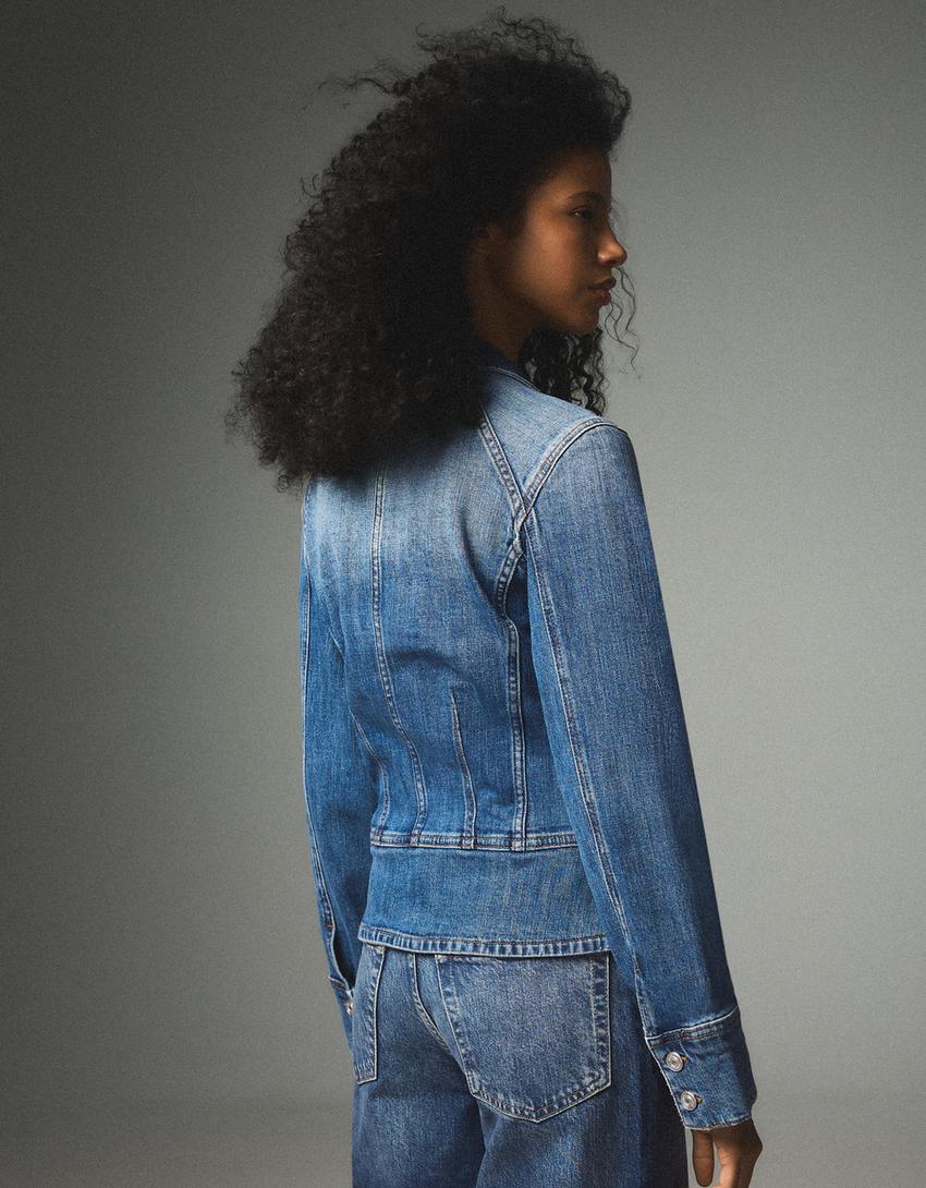 Cropped denim jacket-Light blue
