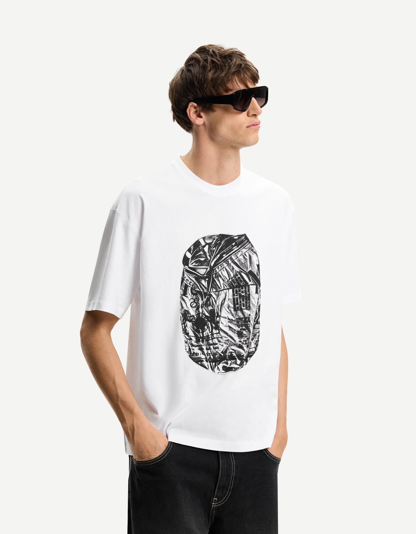 Bershka Camiseta Manga Corta Print Hombre M Blanco