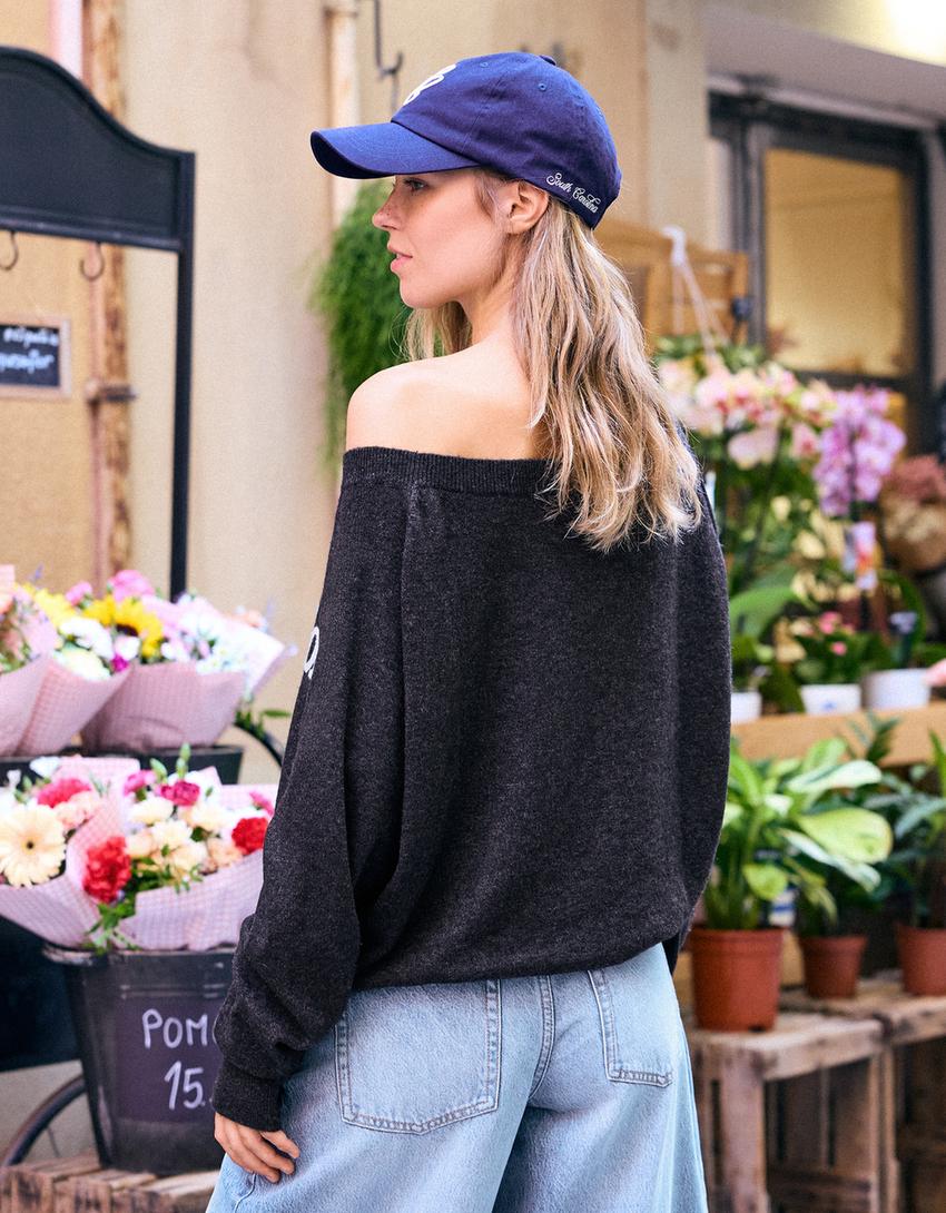 Jersey cuello barco gráfico-Gris oscuro