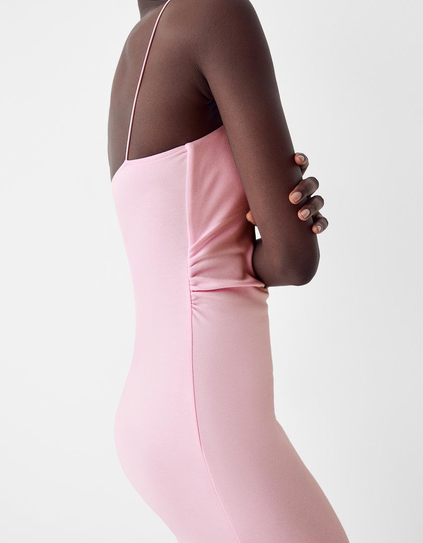 Robe midi bretelles maille milano-Rose-5