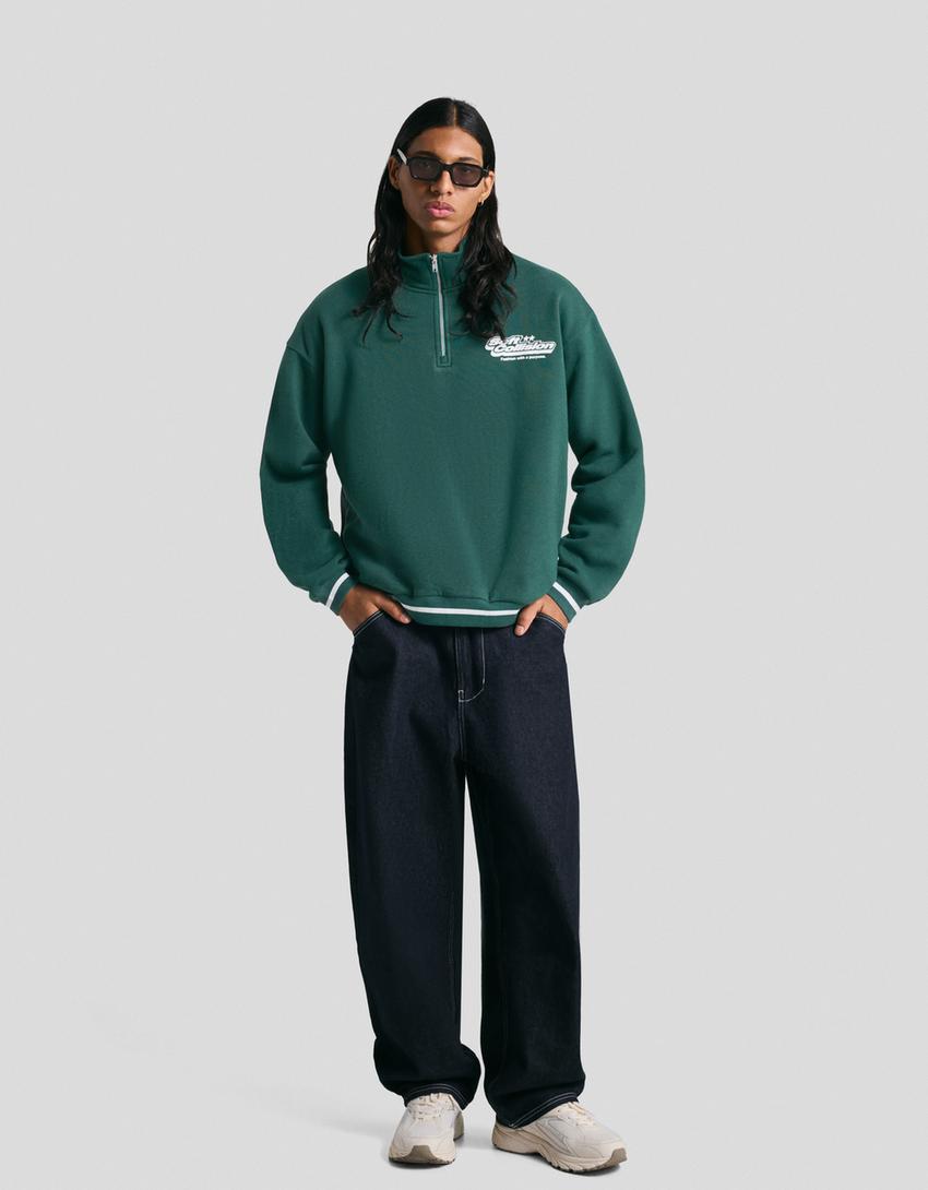 Sweatshirt mit Reißverschluss und Print-Grün