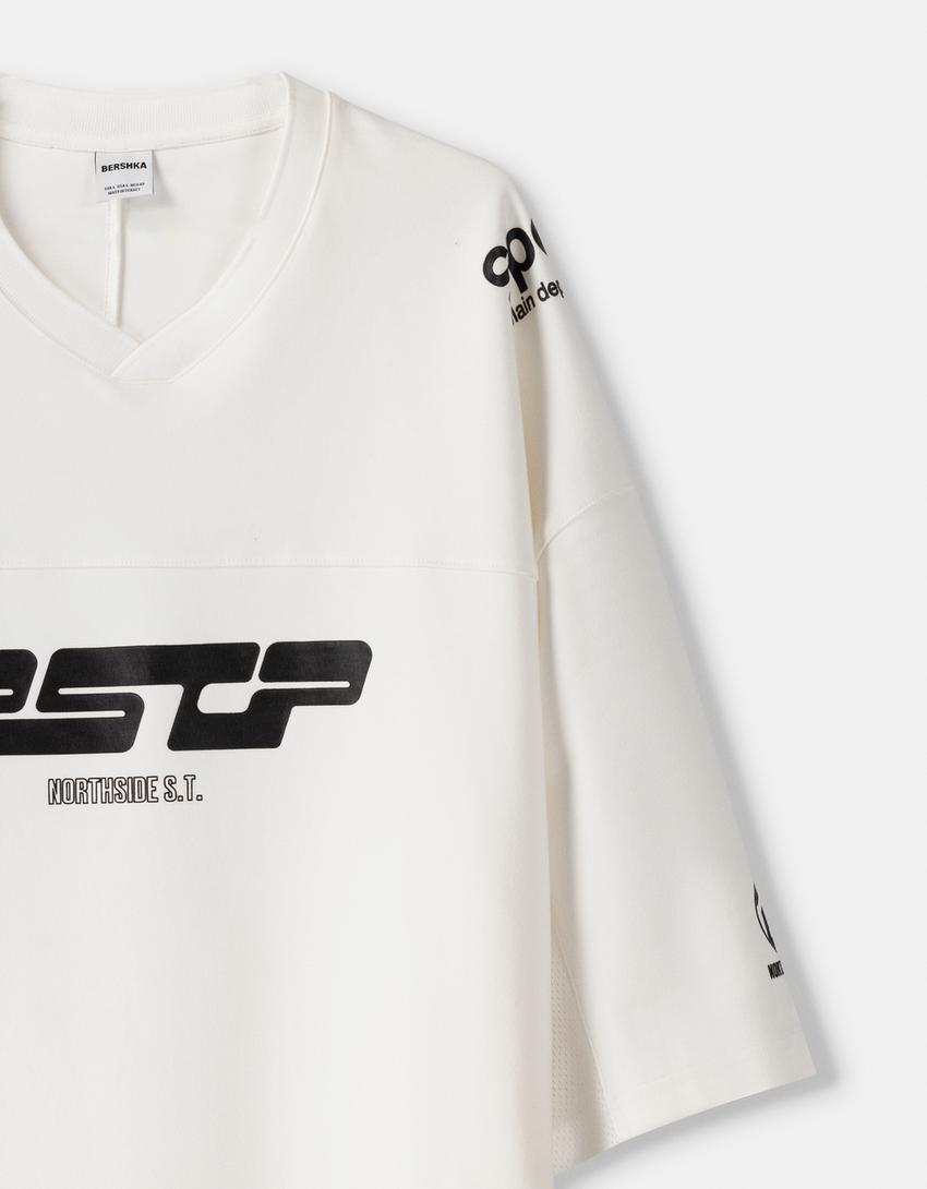 T-shirt manches courtes boxy fit imprimé-Blanc-2