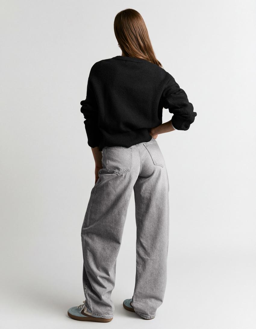 Jeans barrel fit vita alta-Grigio