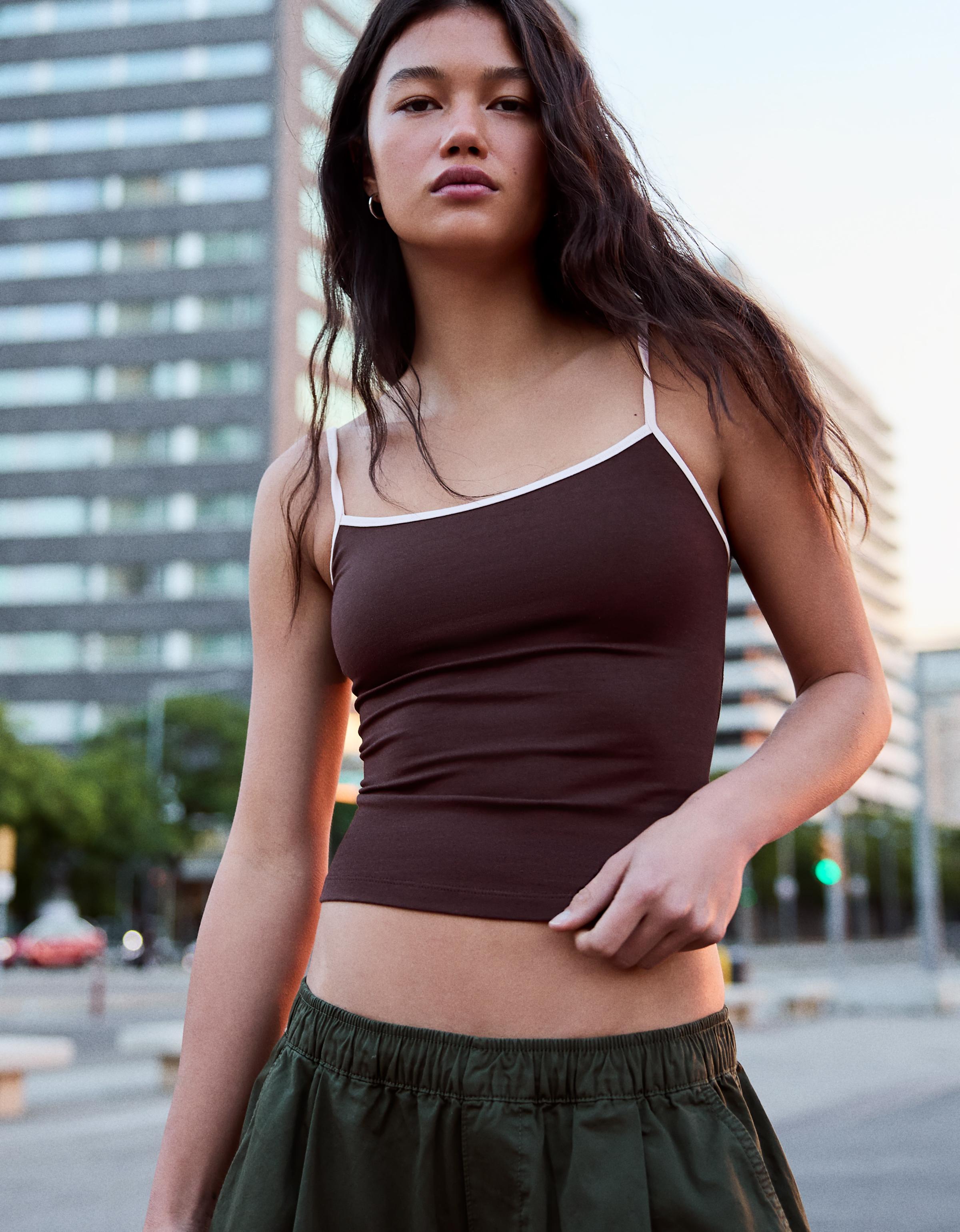 Bershka Top Tirantes Contraste Mujer L Morado