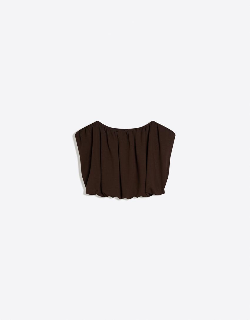 Balloon crop top-Brown