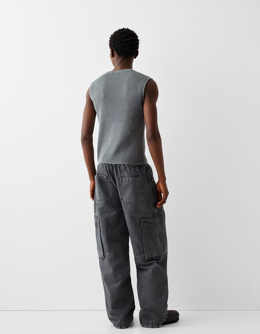 Faded-effect gilet-Light blue-1