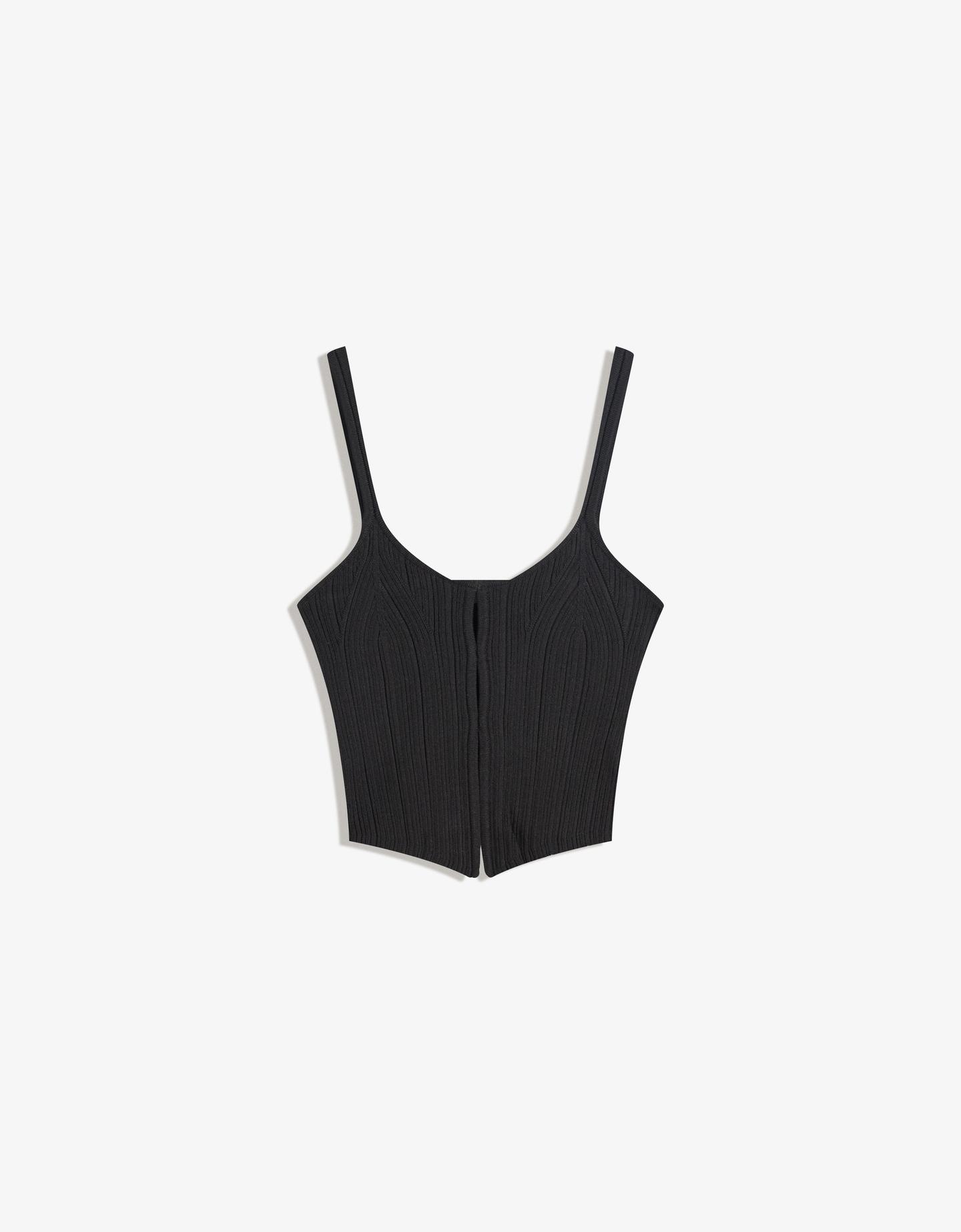 Bershka top na ramiączkach z wycięciem czarny