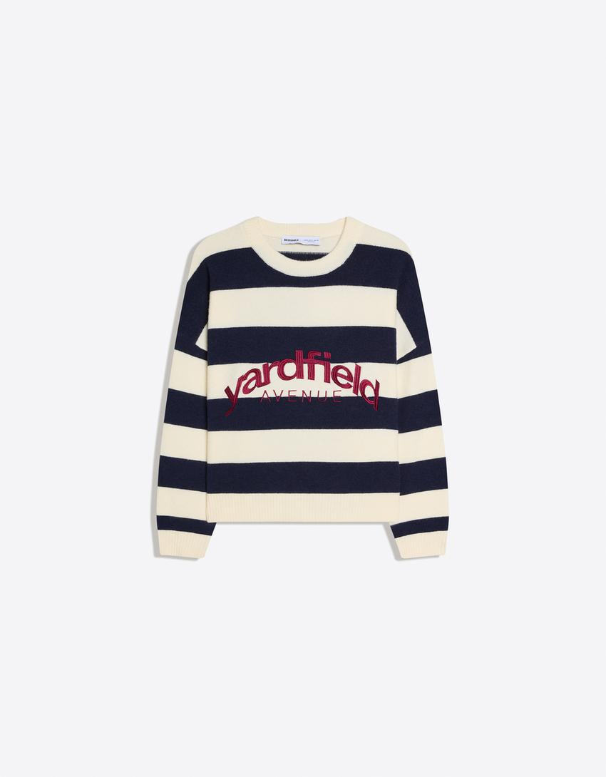 Jersey cuello redondo rayas bordado-Marino