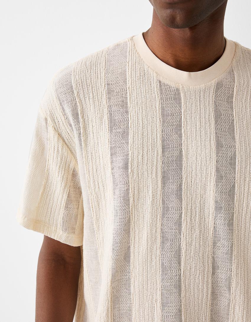 T-shirt manches courtes boxy fit jacquard-Blanc-5