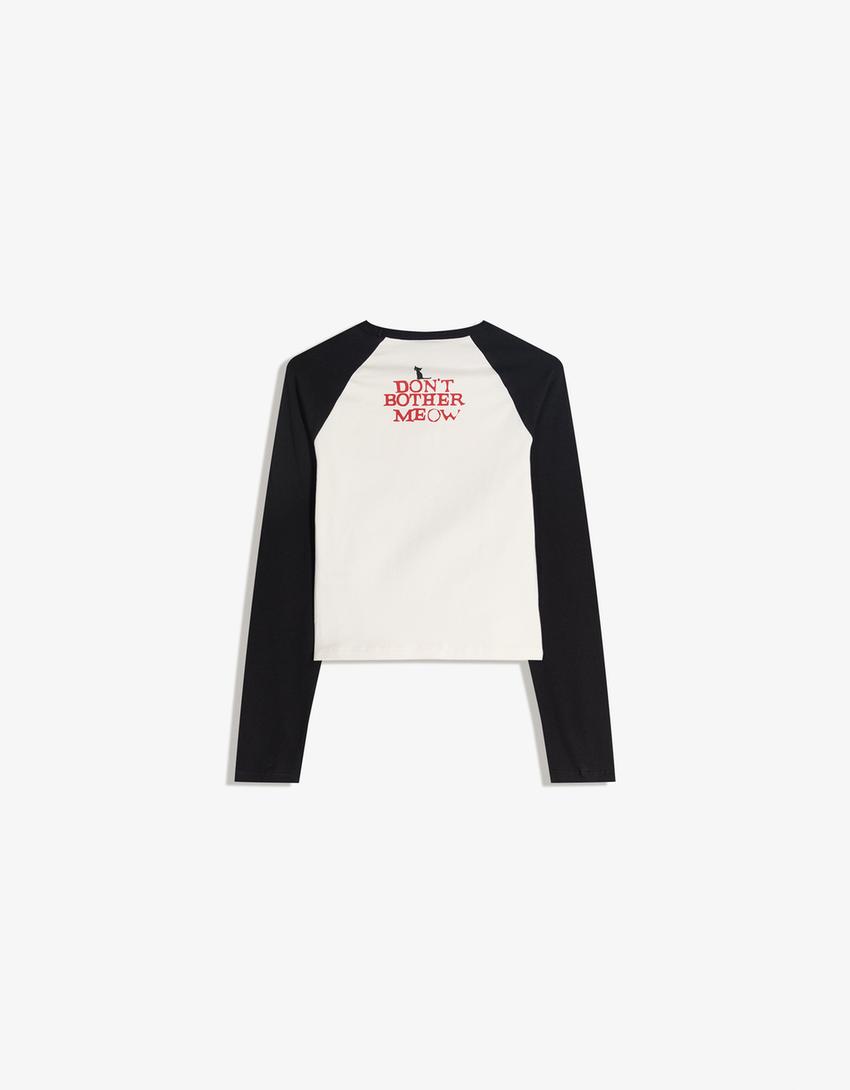 Camiseta Emily the Strange manga larga print-Blanco roto