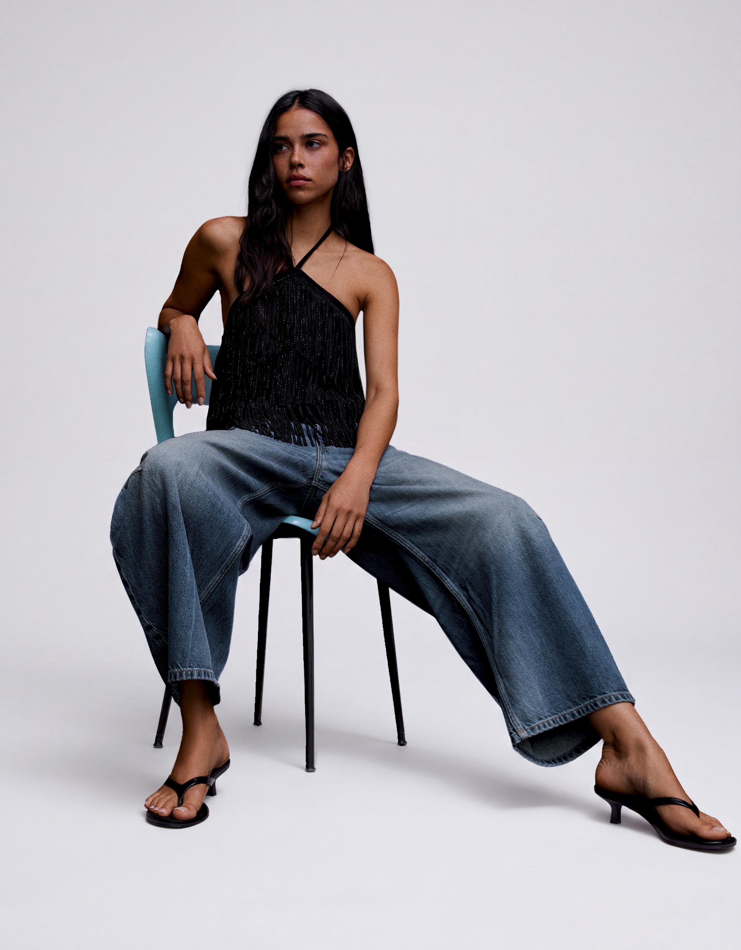 Cropped barrel-leg jeans — Light blue