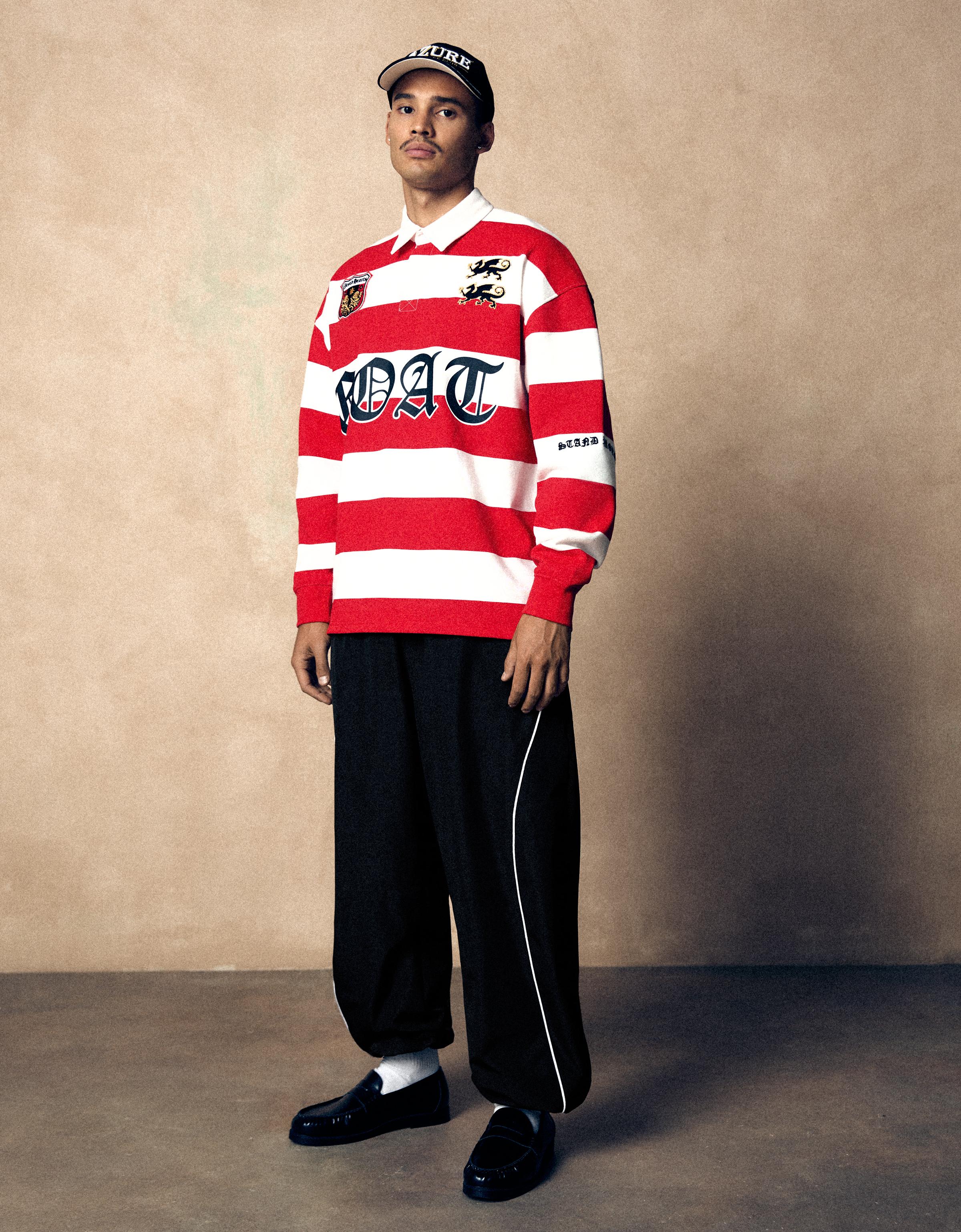 Striped print long sleeve polo shirt — Red