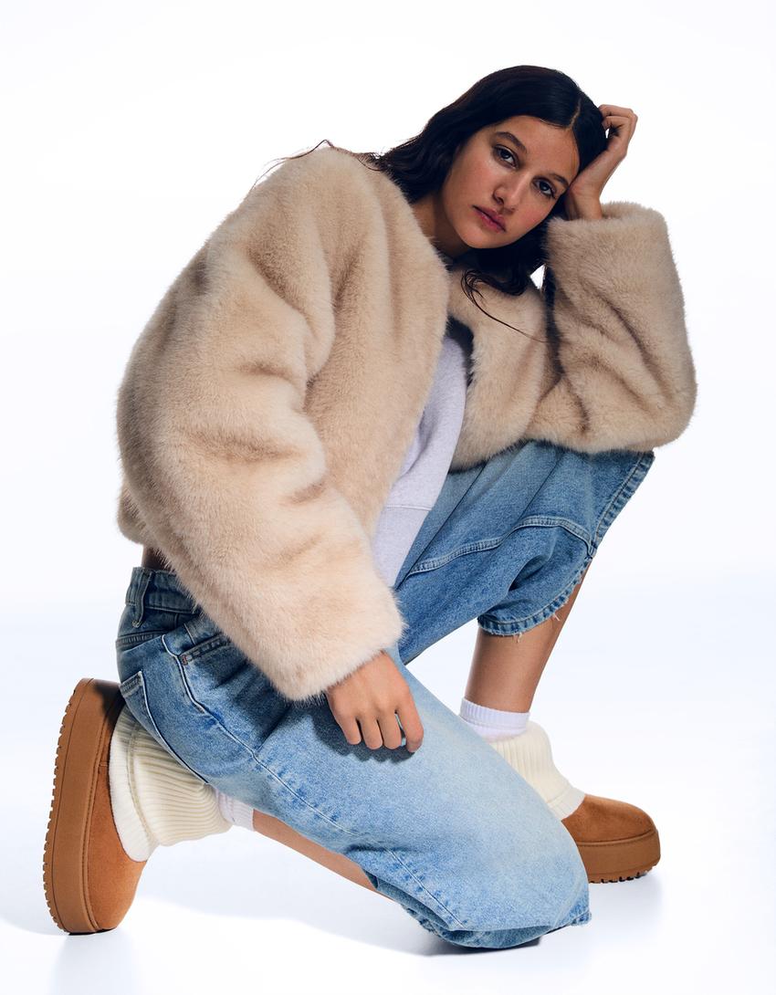 Botines plataforma calcetín-Camel