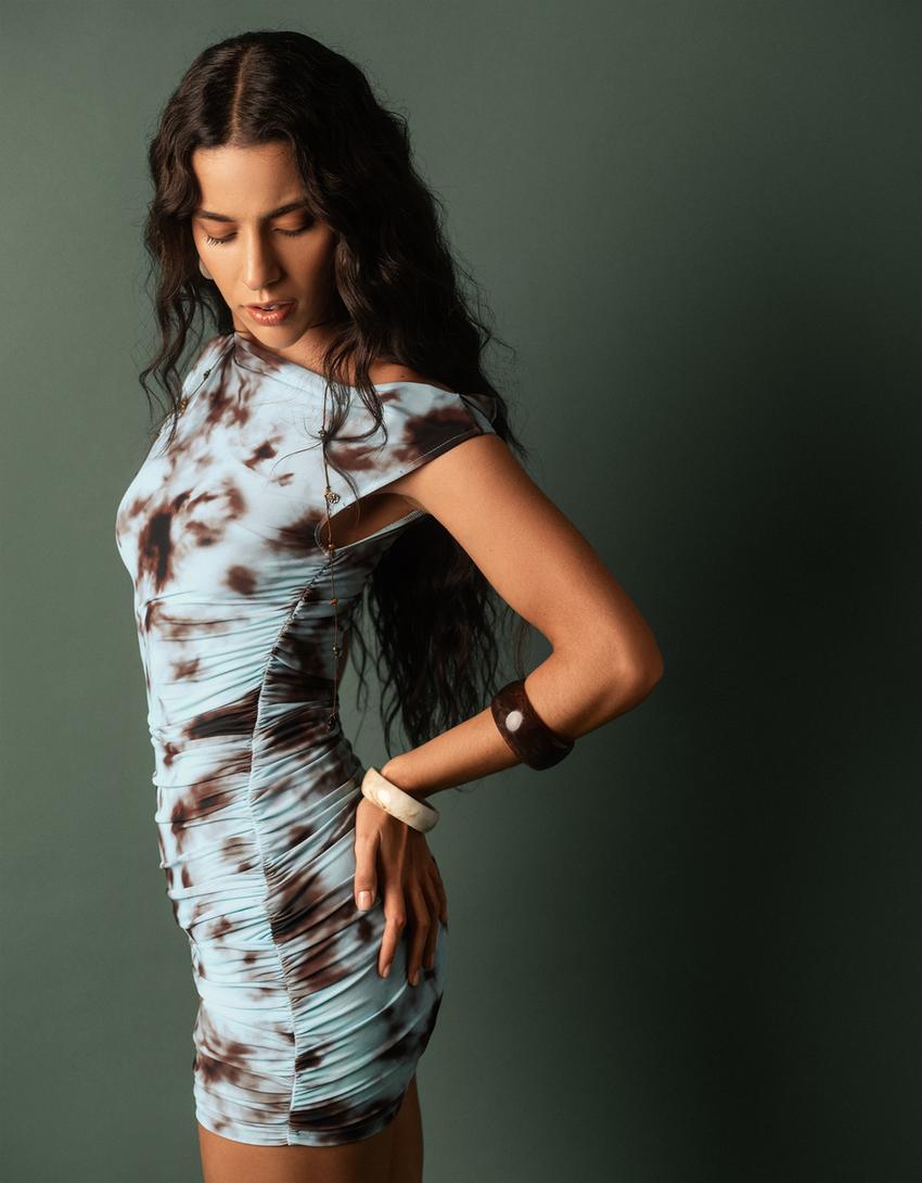 Asymmetric mini dress-Blue