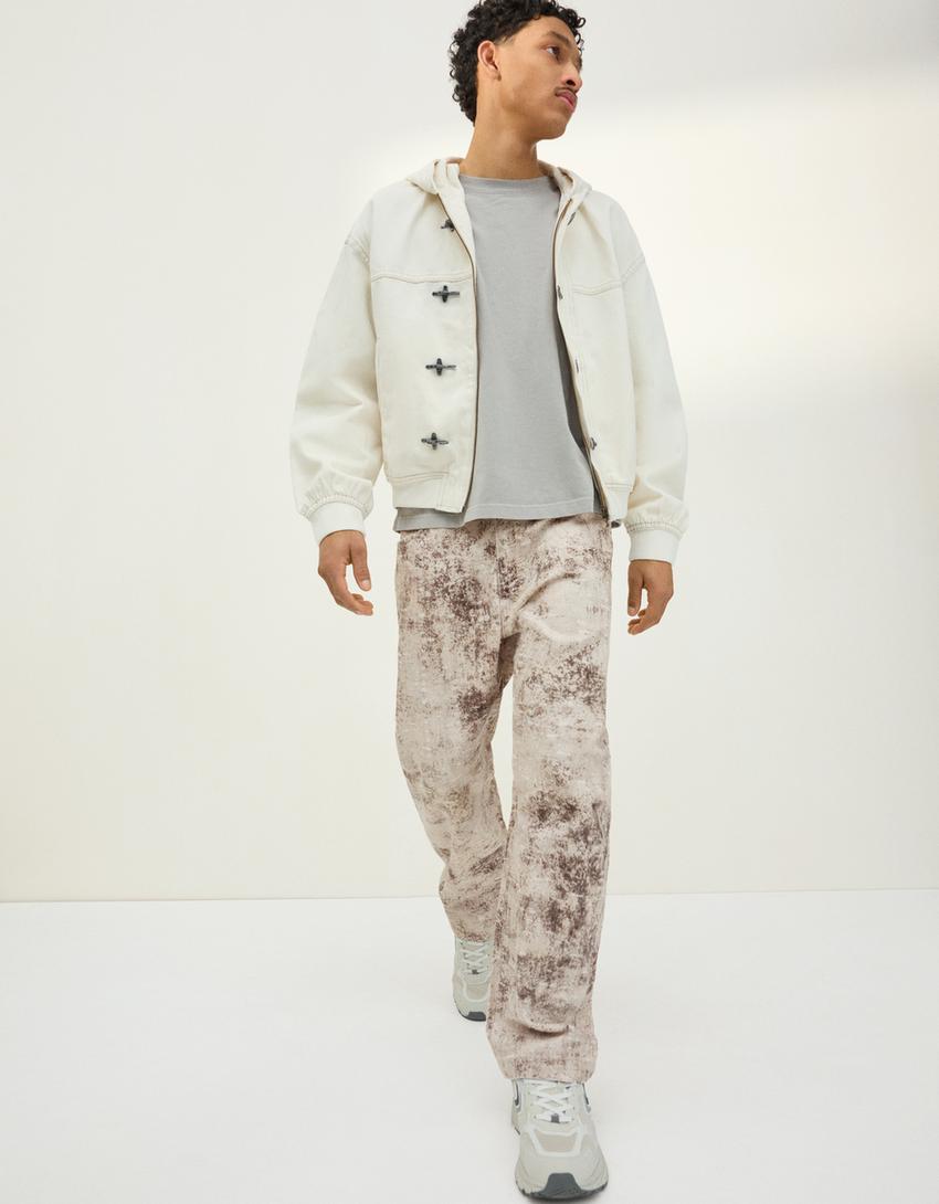 Baggy textured print jeans-Green