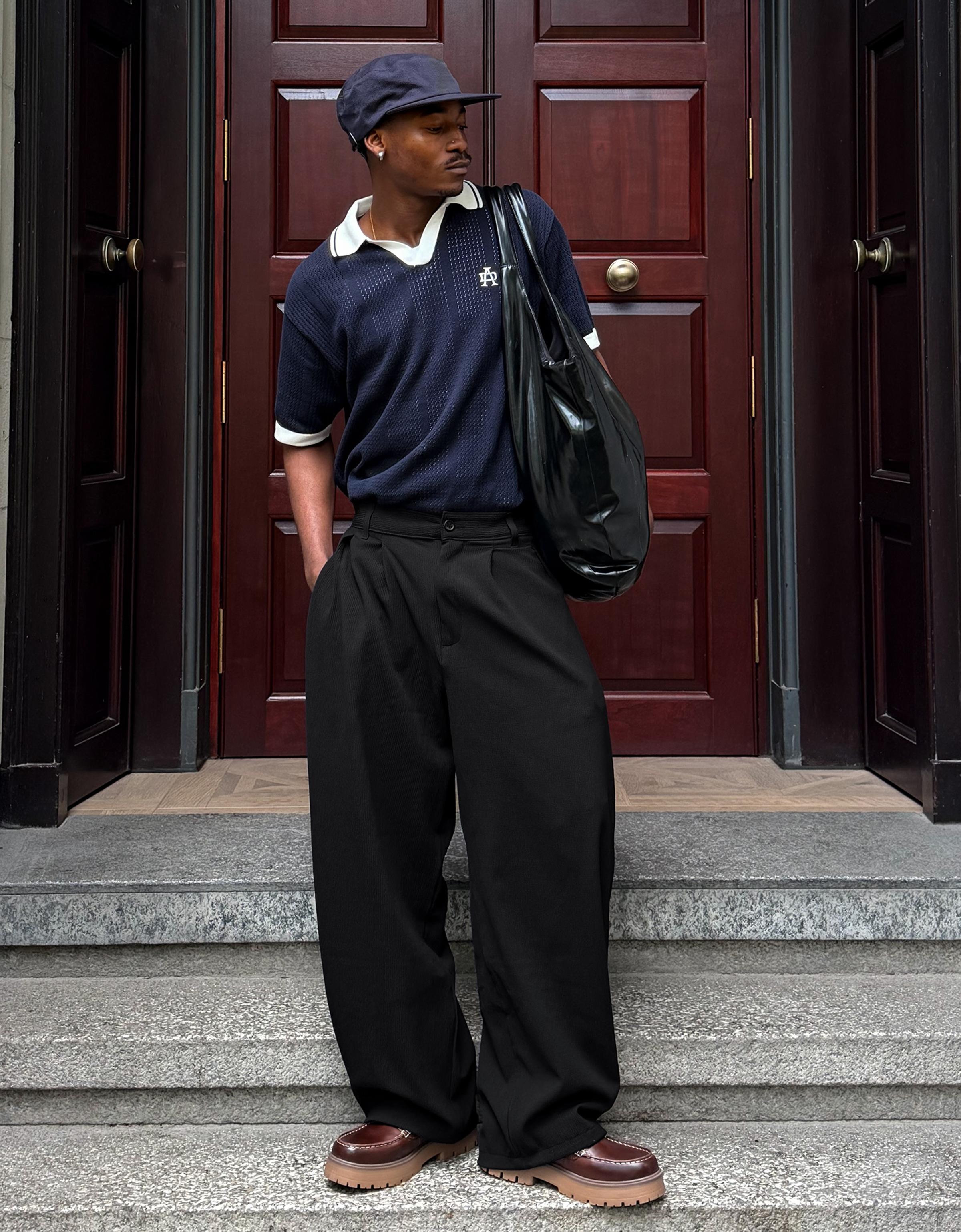 Pleated semi-jogger super baggy trousers — Black