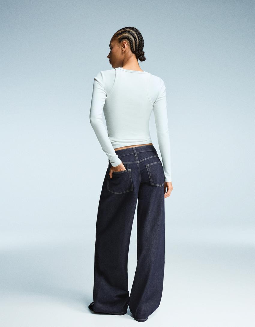 Jeans wide leg low waist-Marino