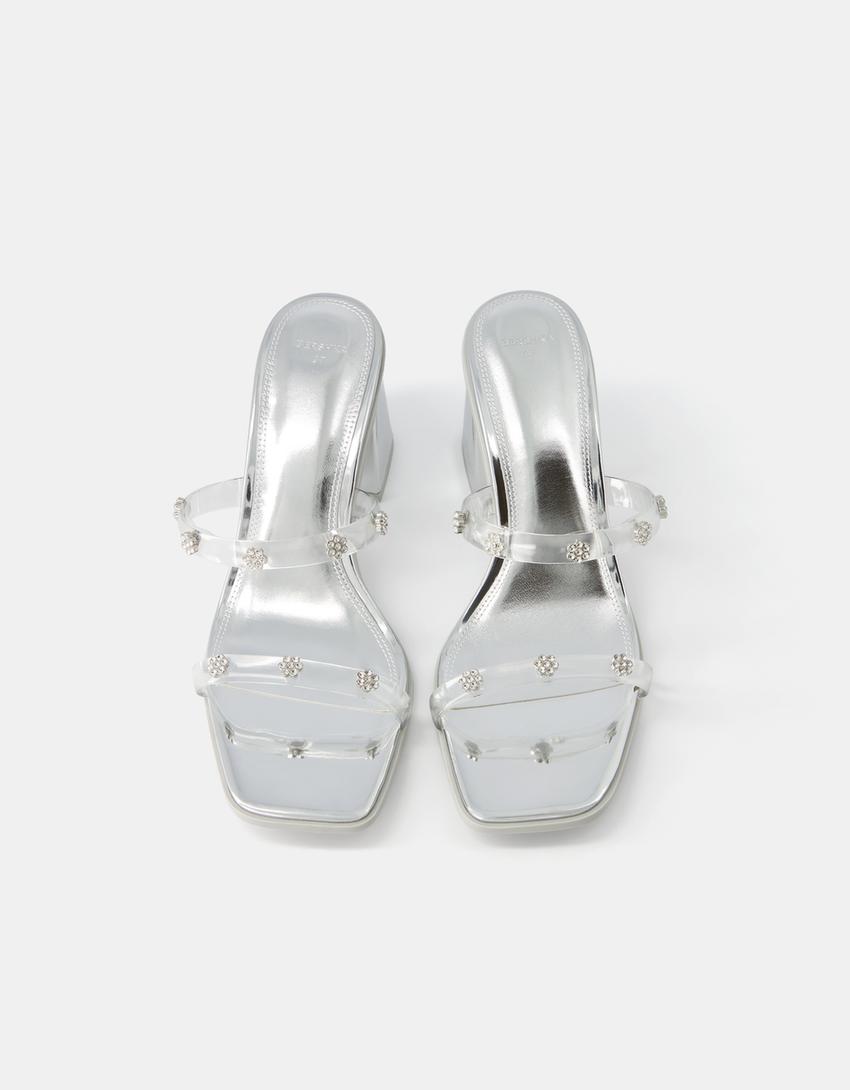 Sandales talon vinyle bijoux-Transparent