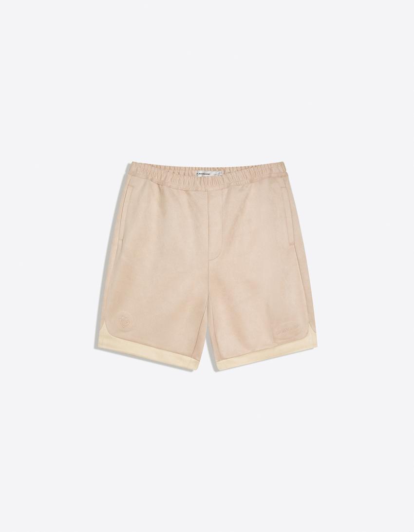 DUNLOP faux suede skater Bermuda shorts-Sand