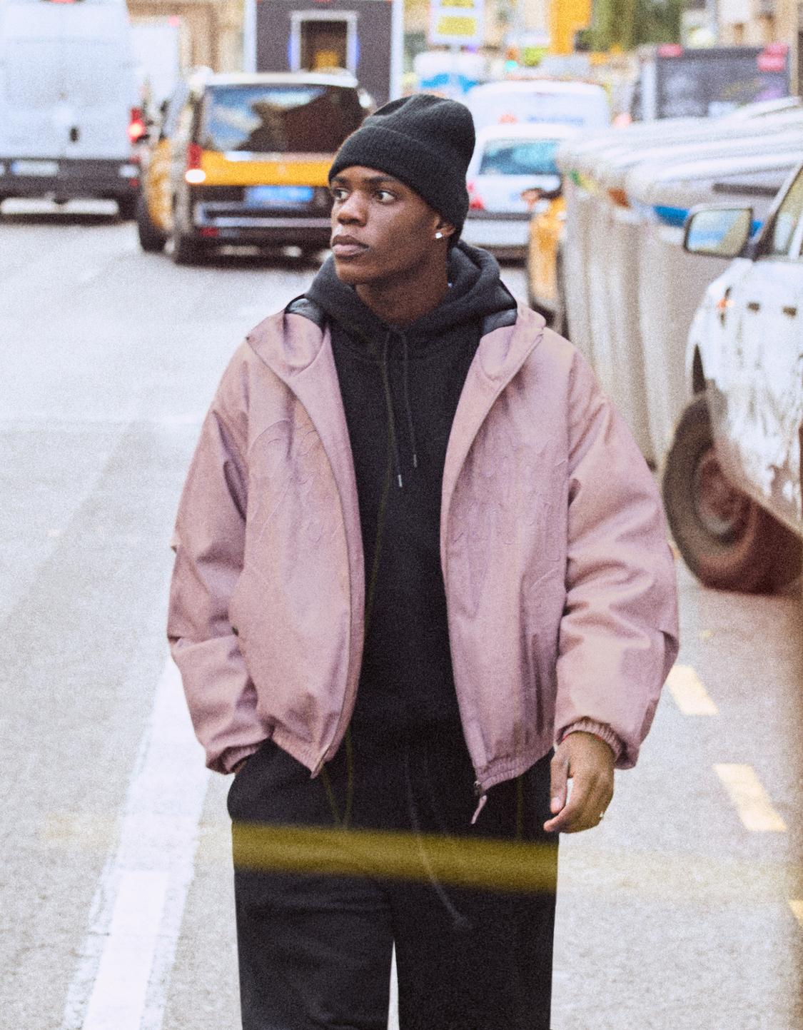 Hooded leather effect jacket