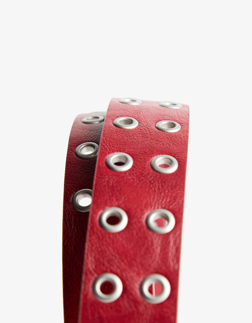 Riem van imitatieleer met eyelets-Rood