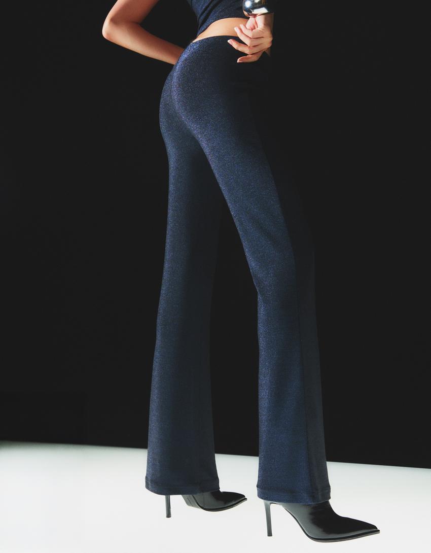 Shimmery flared trousers-Navy