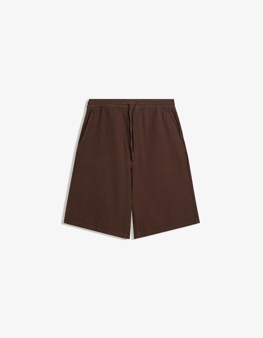 Rustic jogger skater shorts-Brown-3