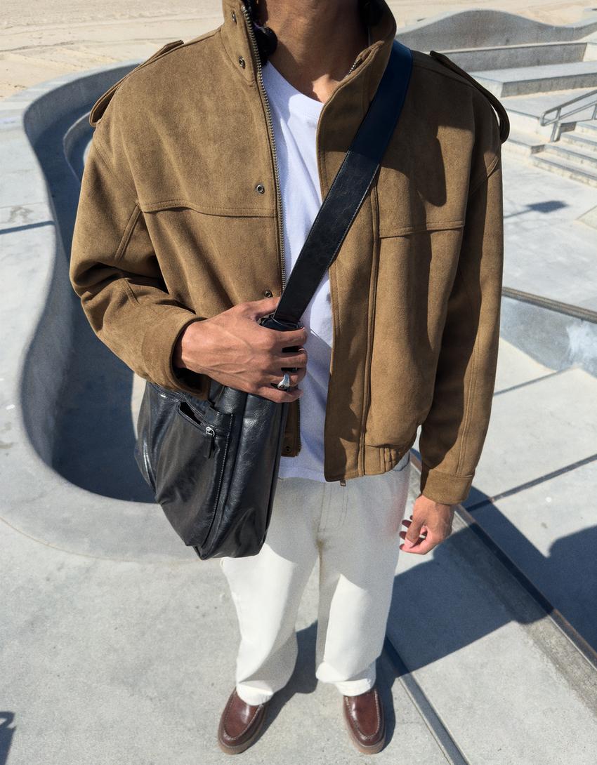 Faux suede jacket-Camel
