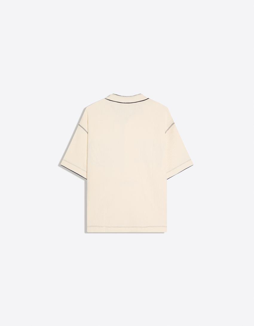 Printed baseball waffle-knit T-shirt-Off white