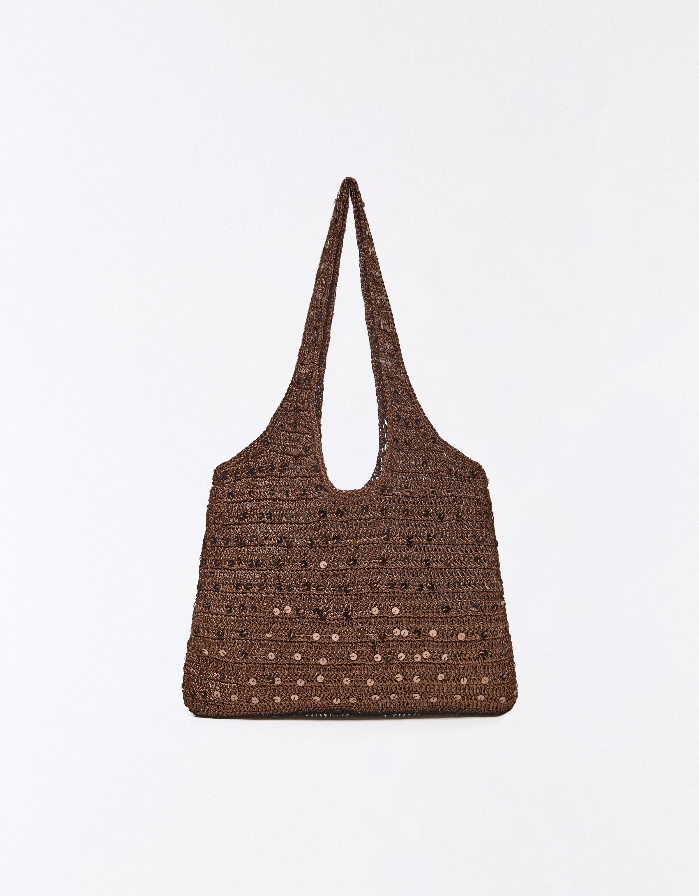 Bolso Crochet Lentejuelas Mujer Marrón